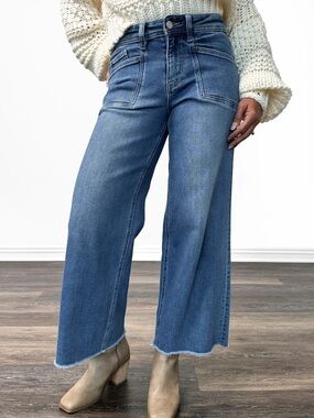 High-Rise Wide Leg Crop Jeans in Medium Blue